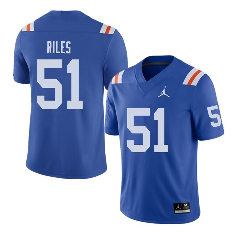 Men's NCAA Florida Gators Antonio Riles #51 Stitched Authentic Alternate Jordan Brand Royal Throwback College Football Jersey AHV5265PZ